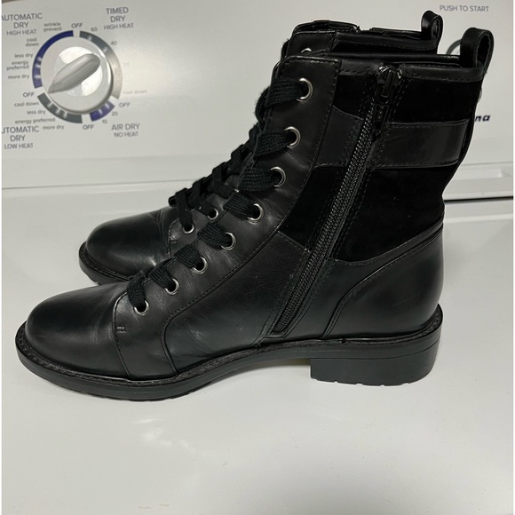 Alex Marie Black Leather Velvet Combat Boots - Picture 3 of 10
